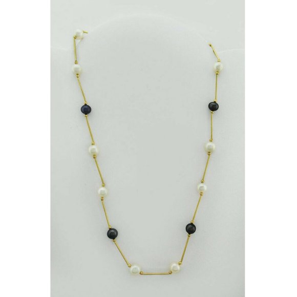 Genuine White & Tahitian Pearls Necklace 14k Gold